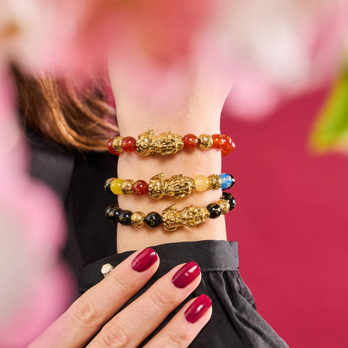 Pixiu Feng Shui Bracelet | CARBON Element | Black Agate x 18k Gold